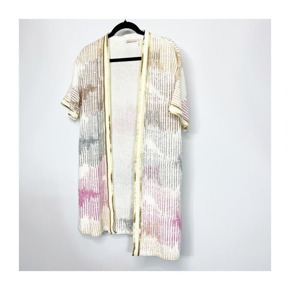 Soft Surroundings Rio Vista Cotton a short sleeve Upen Cardigan Size S M Boho - Picture 2 of 8